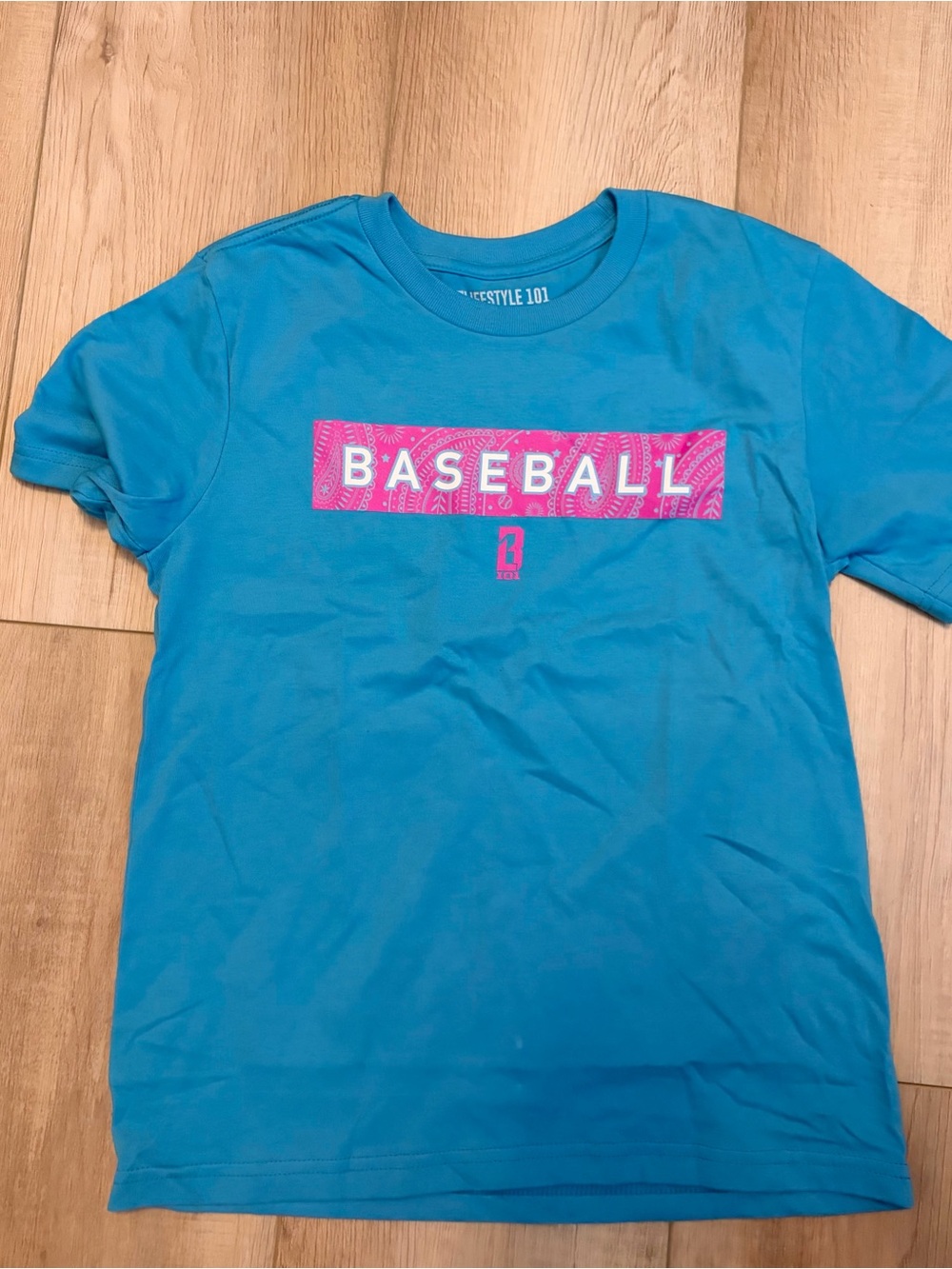 Kids' Blue 'Baseball' Graphic Tee with Pink Print